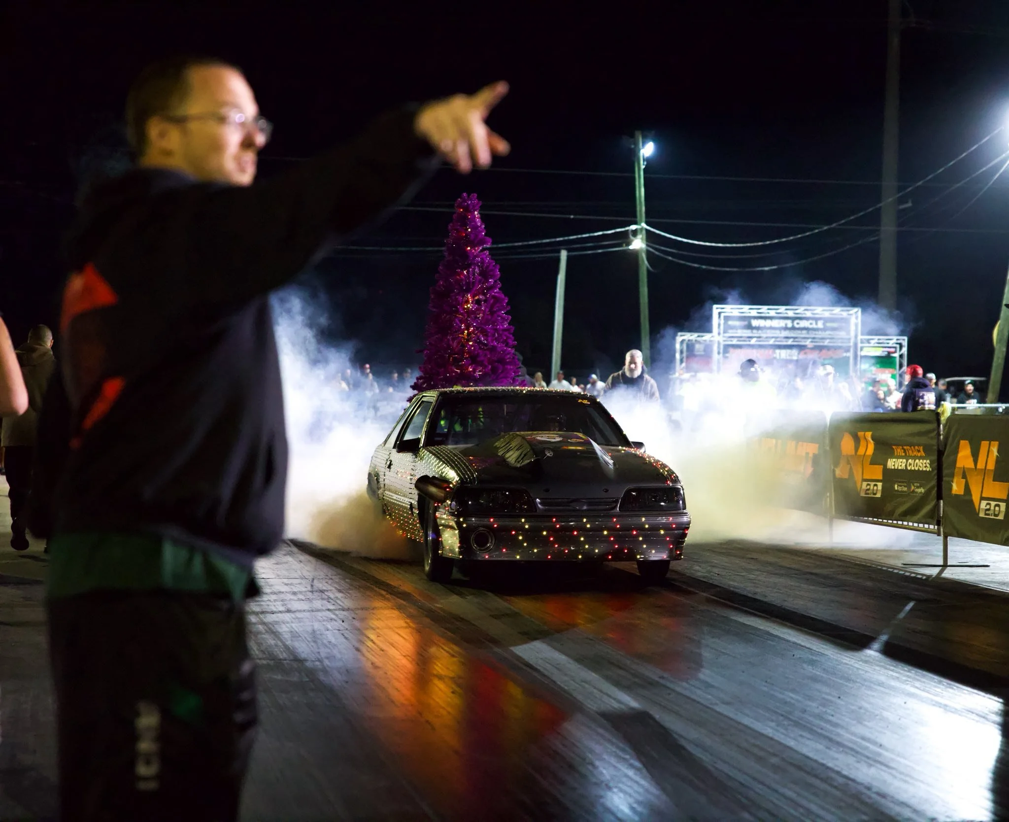 Tire Smoke and Christmas Trees Combine with Wheelies and Quick